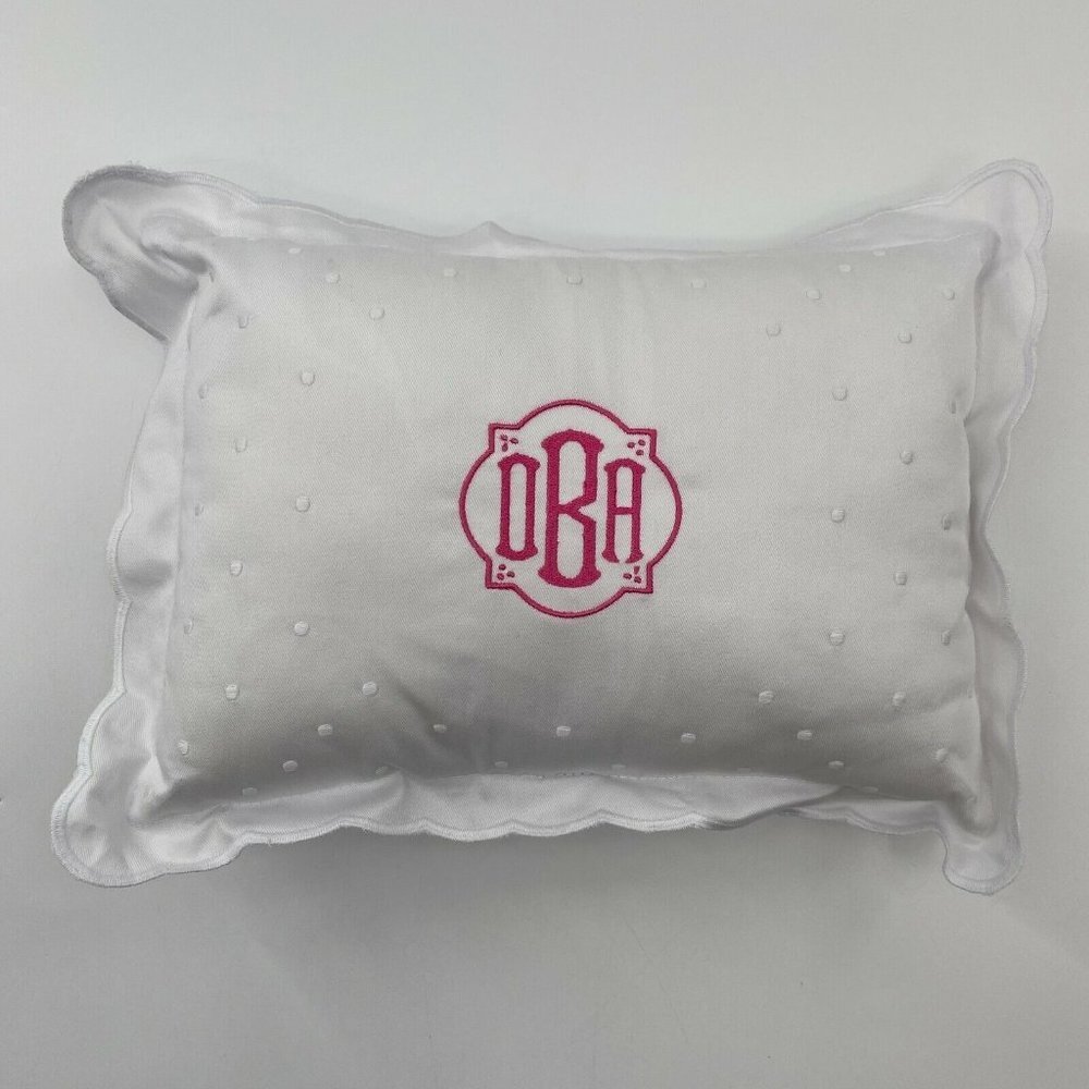 Tuckernuck Tots Baby Girl Pillow White Swiss Dot/Pink Embroidery OBA Monogram